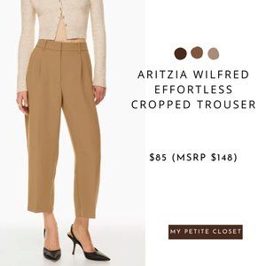 Aritzia Effortless Cropped Pant Size 2 Women Wide Leg Trouser Pant Tan Saville